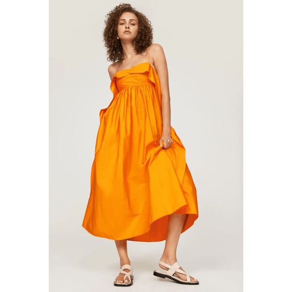 Cecilie Bahnsen Susa Organic Cotton Midi Dress in Tangerine US 8 $1095 - Picture 1 of 12